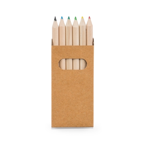 Caixa de cartão com 6 mini lápis de cor.