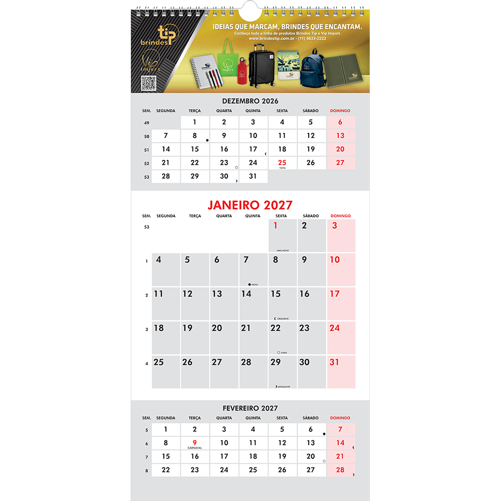 Calendário/Planner de Parede c/ 12 folhas c/ garra-252BI