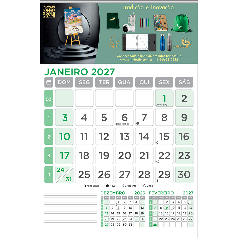 Calendário de Parede c/ 12 folhas c/ ferragem-254BI